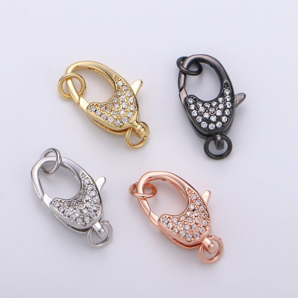 Lobster Clasp with Pave CZ Crystal Gold plated End Clasp with Ring for DIY Necklace Bracelet Anklet Jewelry Making- K716 K-717 K-719 - DLUXCA