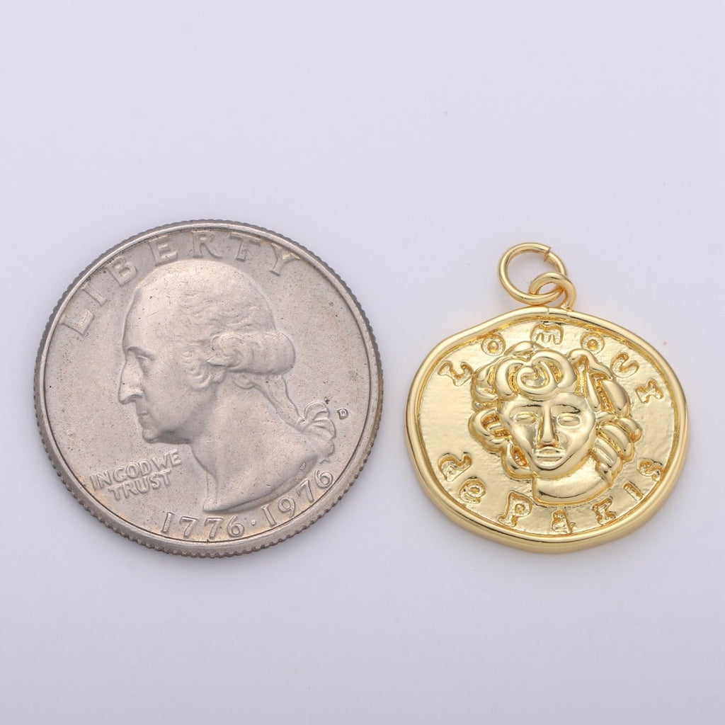 Lomoui de Paris Gold Rustic Coin Gold plated Charm - D-514 - DLUXCA