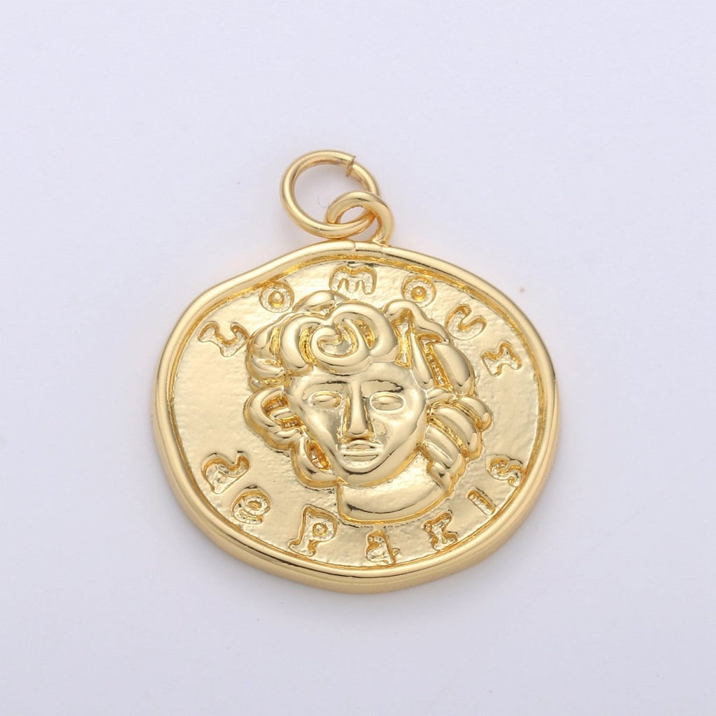 Lomoui de Paris Gold Rustic Coin Gold plated Charm - D-514 - DLUXCA