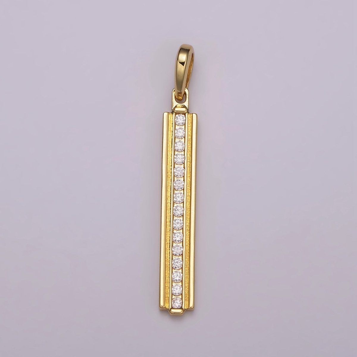Long Cubic Zirconia Stick Bar Cubic Zirconia Charms, Thin CZ Bar Pendant, Gold plated over Brass N-1477 N-1478