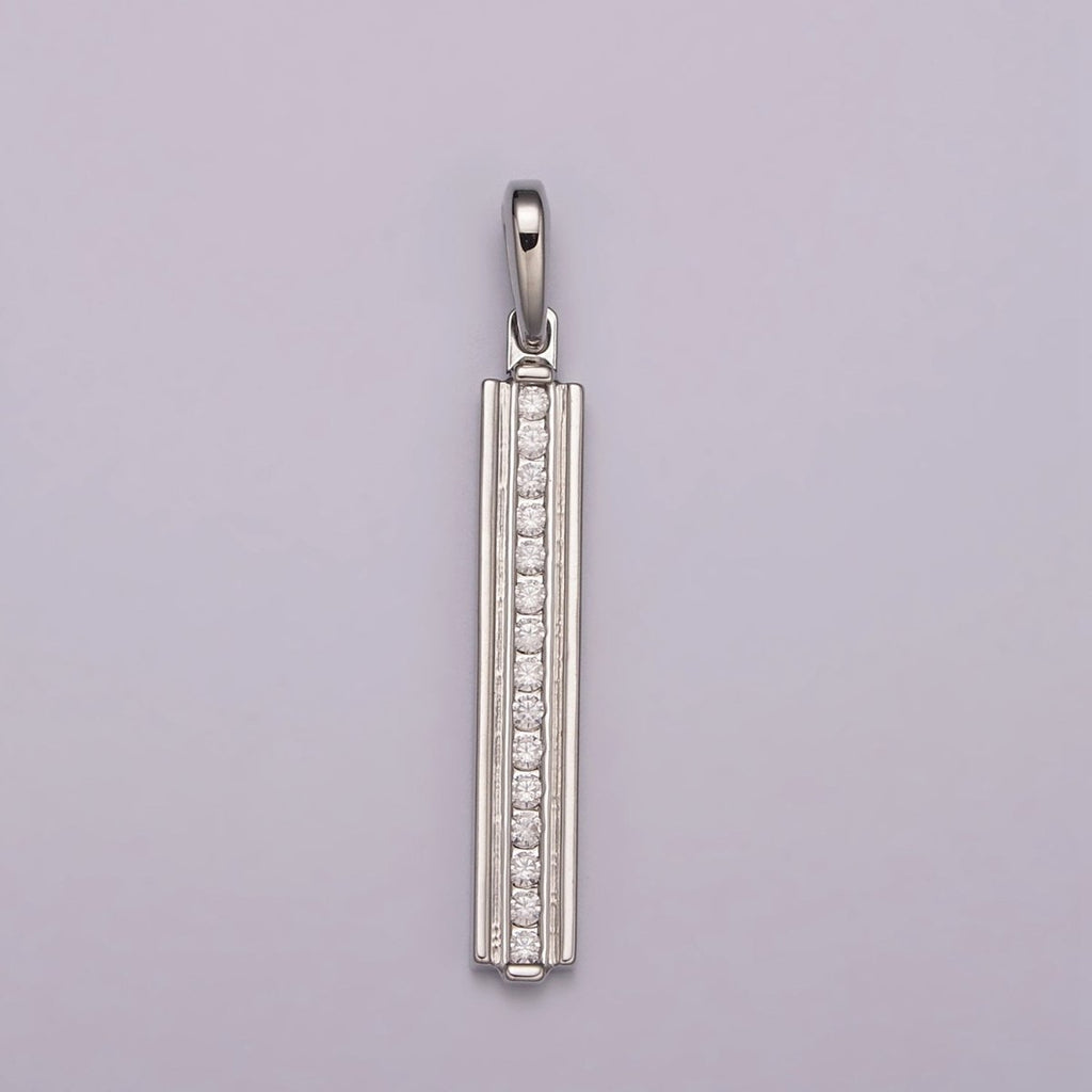 Long Cubic Zirconia Stick Bar Cubic Zirconia Charms, Thin CZ Bar Pendant, Gold plated over Brass N-1477 N-1478