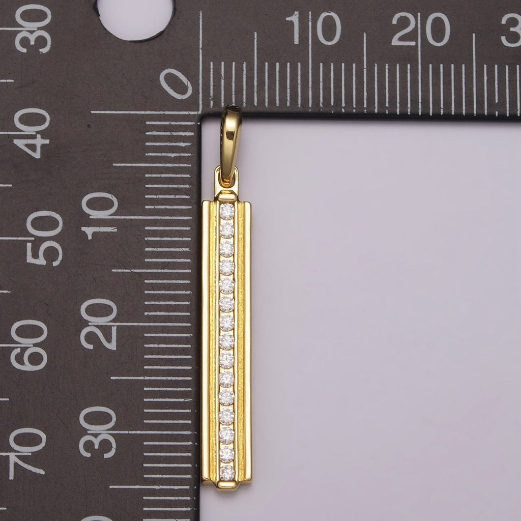 Long Cubic Zirconia Stick Bar Cubic Zirconia Charms, Thin CZ Bar Pendant, Gold plated over Brass N-1477 N-1478
