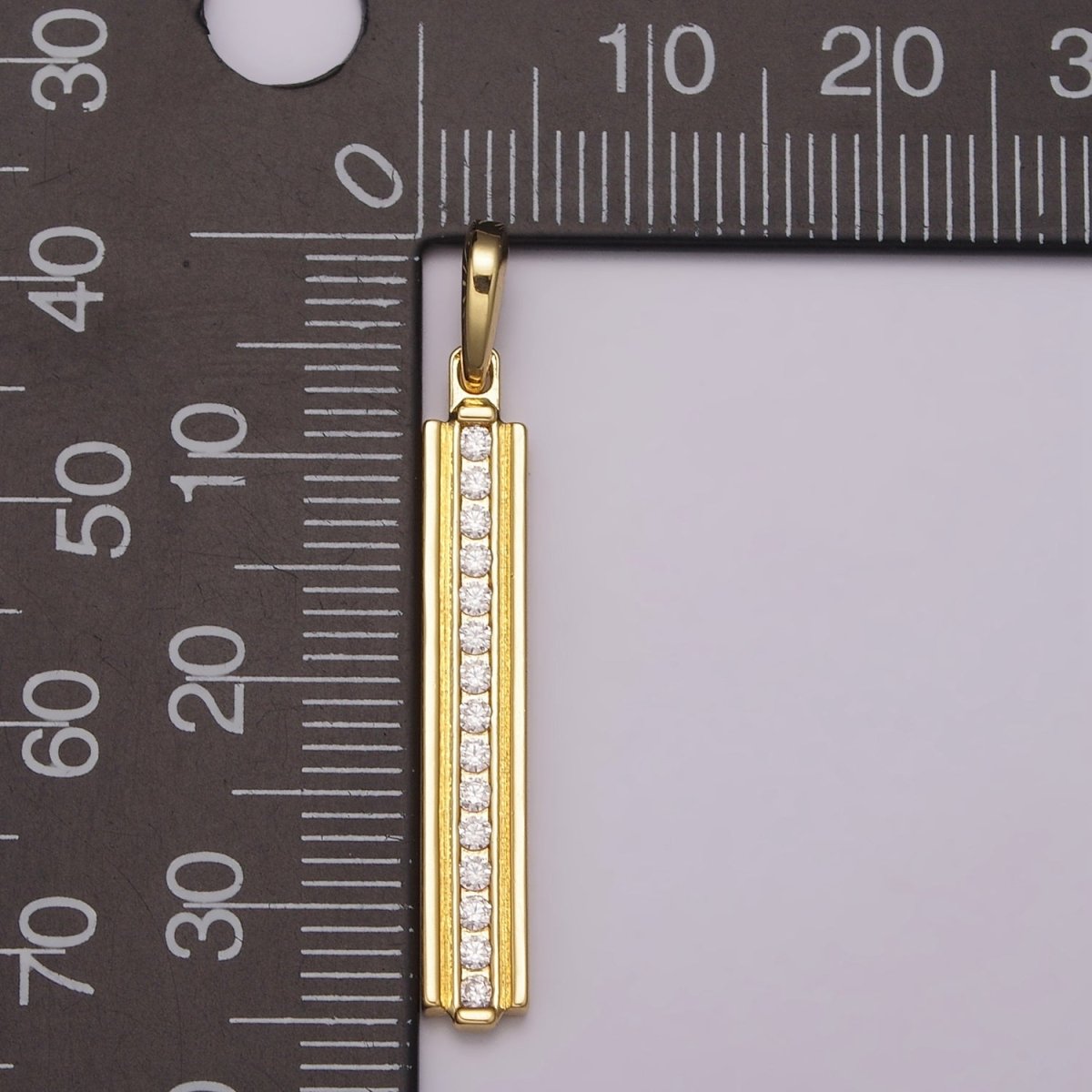 Long Cubic Zirconia Stick Bar Cubic Zirconia Charms, Thin CZ Bar Pendant, Gold plated over Brass N-1477 N-1478