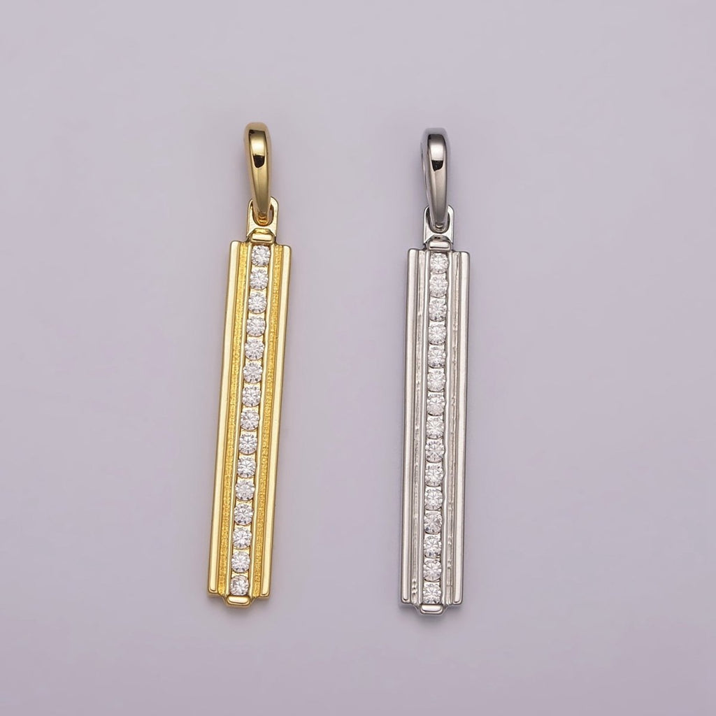 Long Cubic Zirconia Stick Bar Cubic Zirconia Charms, Thin CZ Bar Pendant, Gold plated over Brass N-1477 N-1478