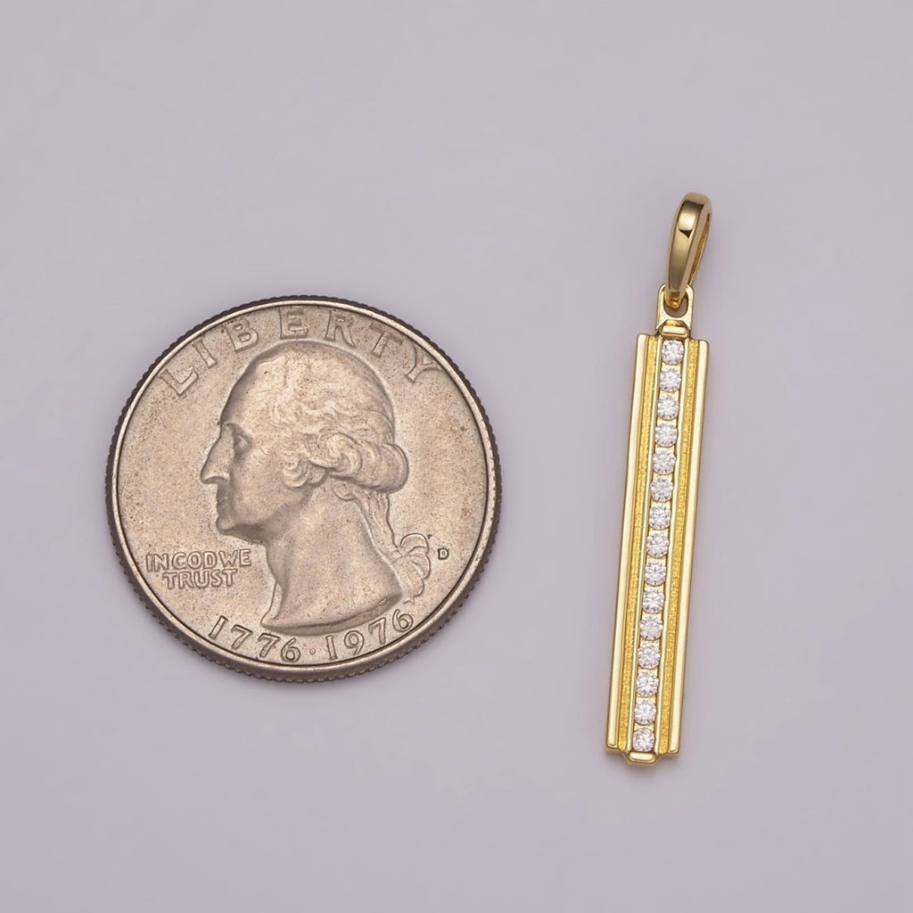 Long Cubic Zirconia Stick Bar Cubic Zirconia Charms, Thin CZ Bar Pendant, Gold plated over Brass N-1477 N-1478