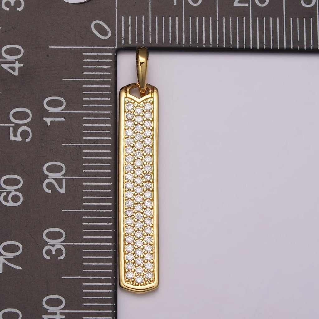 Long CZ Bar Pendant 24K Gold plated Bar Pendant, Silver Bar Pendants N-1453 N-1454