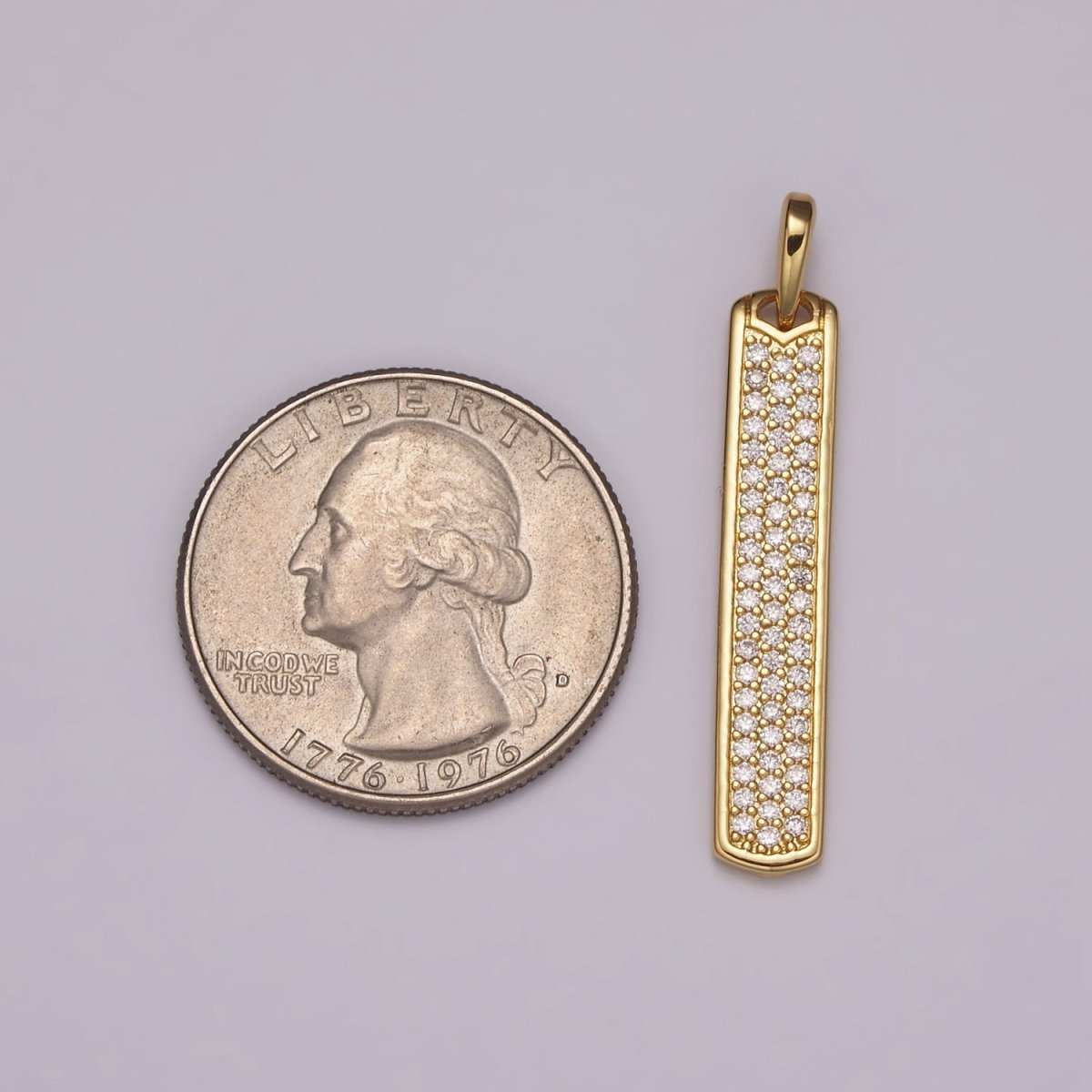 Long CZ Bar Pendant 24K Gold plated Bar Pendant, Silver Bar Pendants N-1453 N-1454
