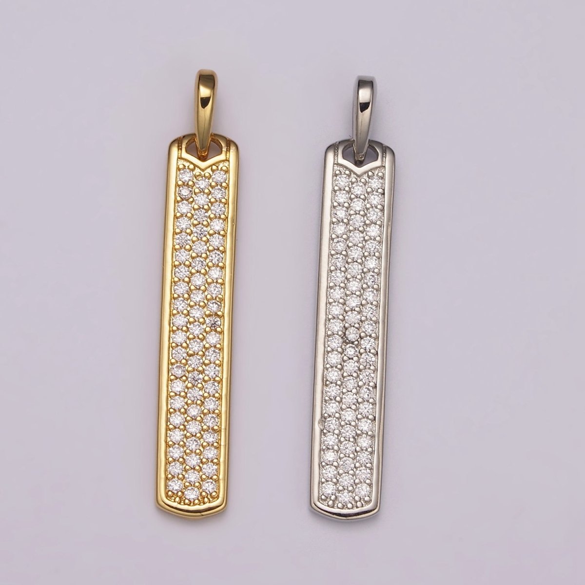 Long CZ Bar Pendant 24K Gold plated Bar Pendant, Silver Bar Pendants N-1453 N-1454