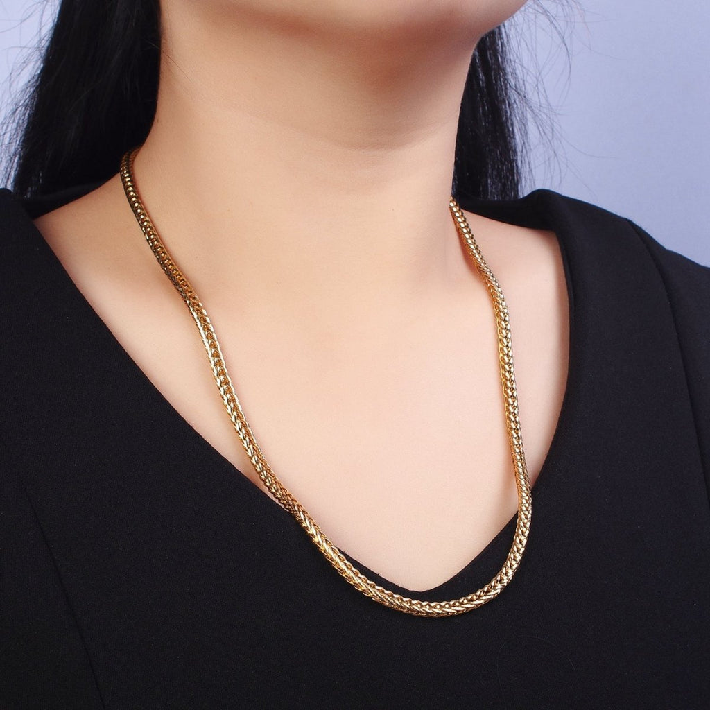 Long Gold Foxtail Wheat Chain Necklace Stainless Steel 4.2mm Thick Men's Chain 23.5 inch Necklace | WA-1625 WA-1626 Clearance Pricing
