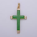 Long Green Jade Cross Pendant for Necklace 24K Gold plated Cross O-264 - DLUXCA