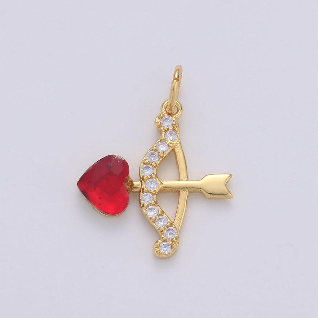 Love Arrow with Red Heart Crystal Gold plated Charm | C-358 - DLUXCA