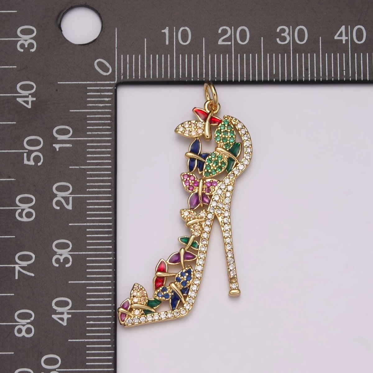 Luxury Multi Color CZ High Heel Pendant Shoe Necklace, Enamel Fashionista Charm, 24K Gold plated High Heel Pendant M-930 N-206
