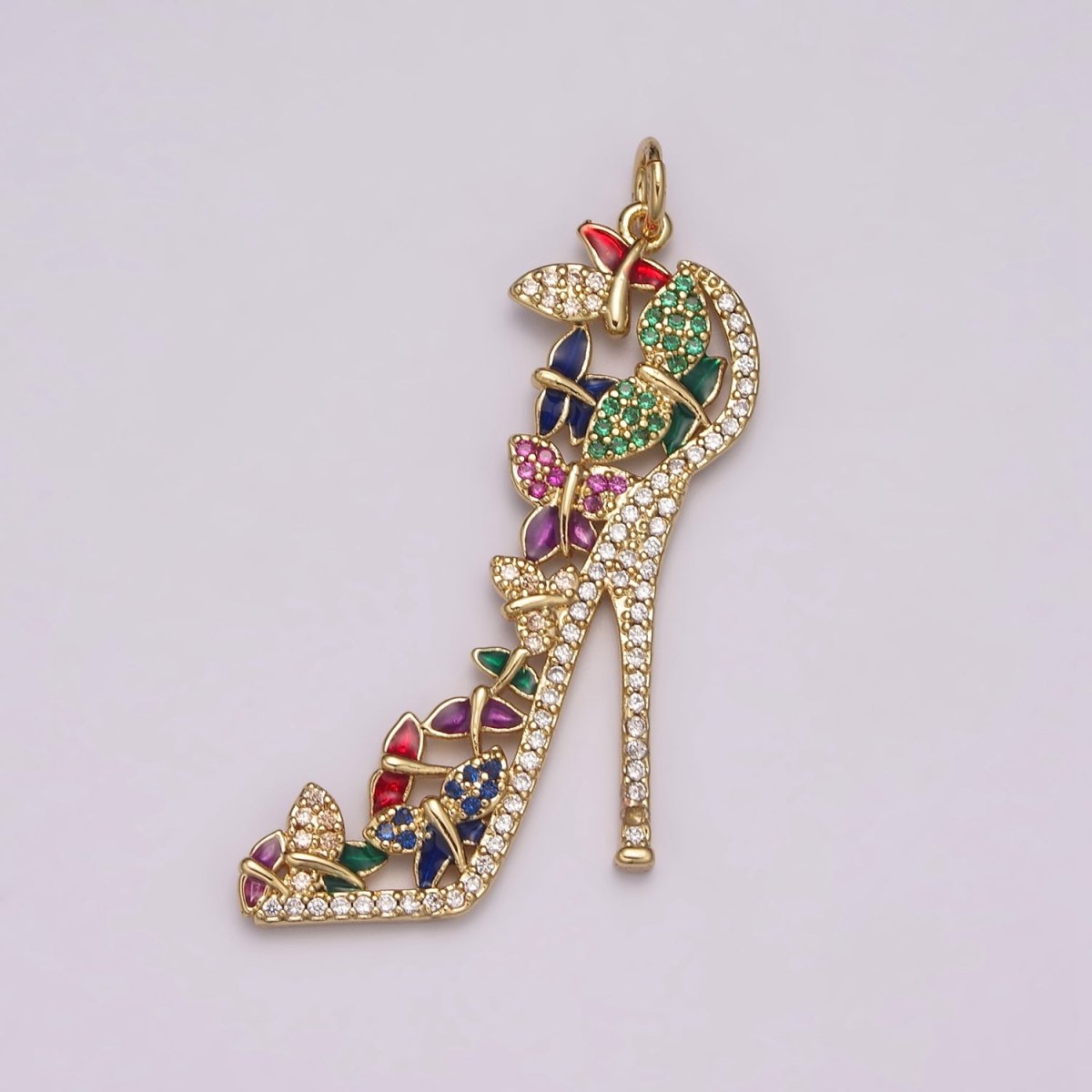 Luxury Multi Color CZ High Heel Pendant Shoe Necklace, Enamel Fashionista Charm, 24K Gold plated High Heel Pendant M-930 N-206