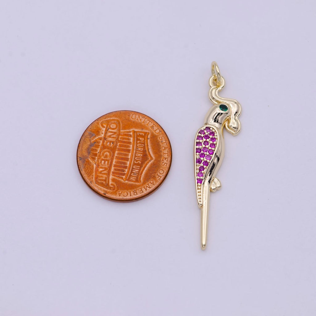 Macaw Parrot Gold plated Charm Micro Pave Bird Pendant N-451 - DLUXCA