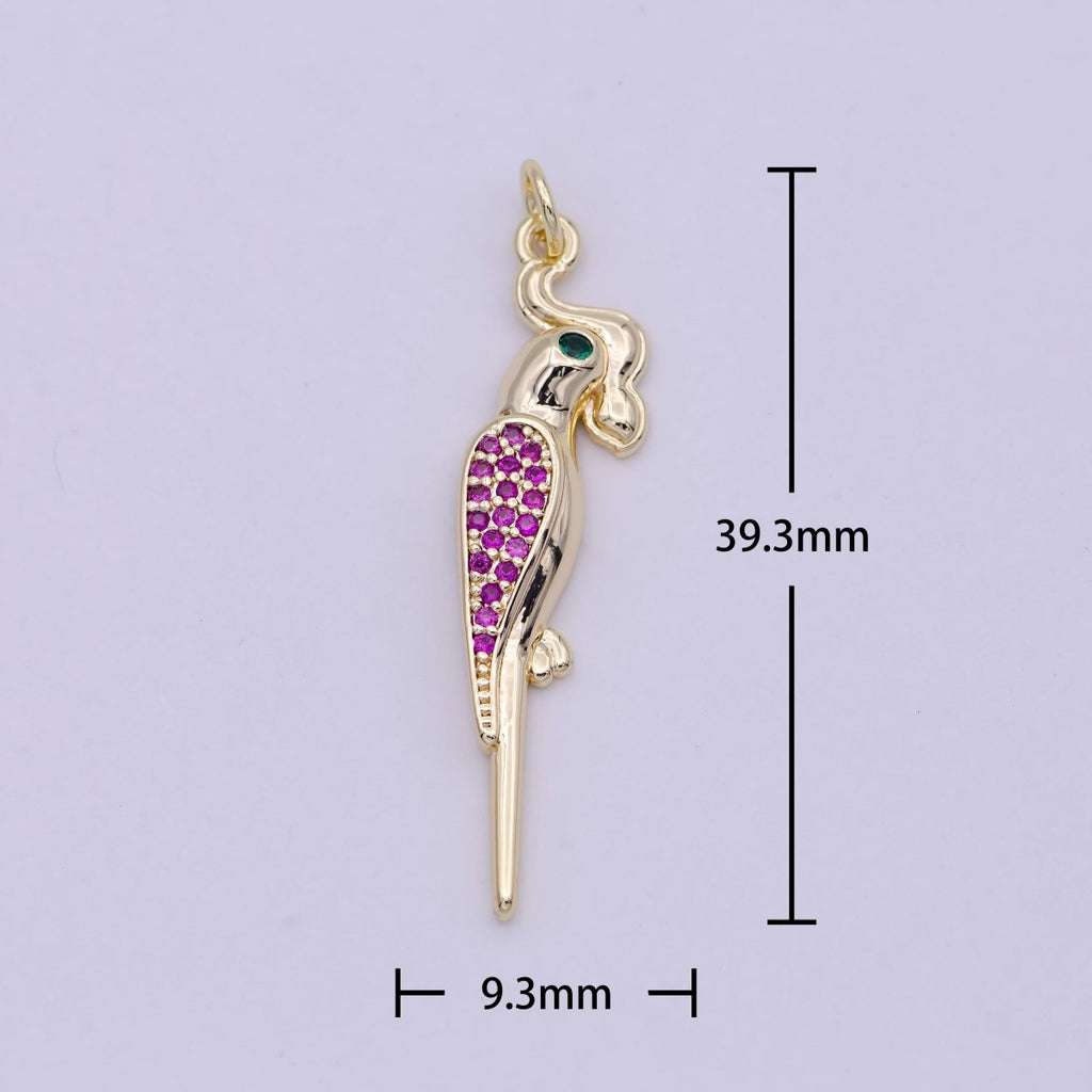 Macaw Parrot Gold plated Charm Micro Pave Bird Pendant N-451 - DLUXCA