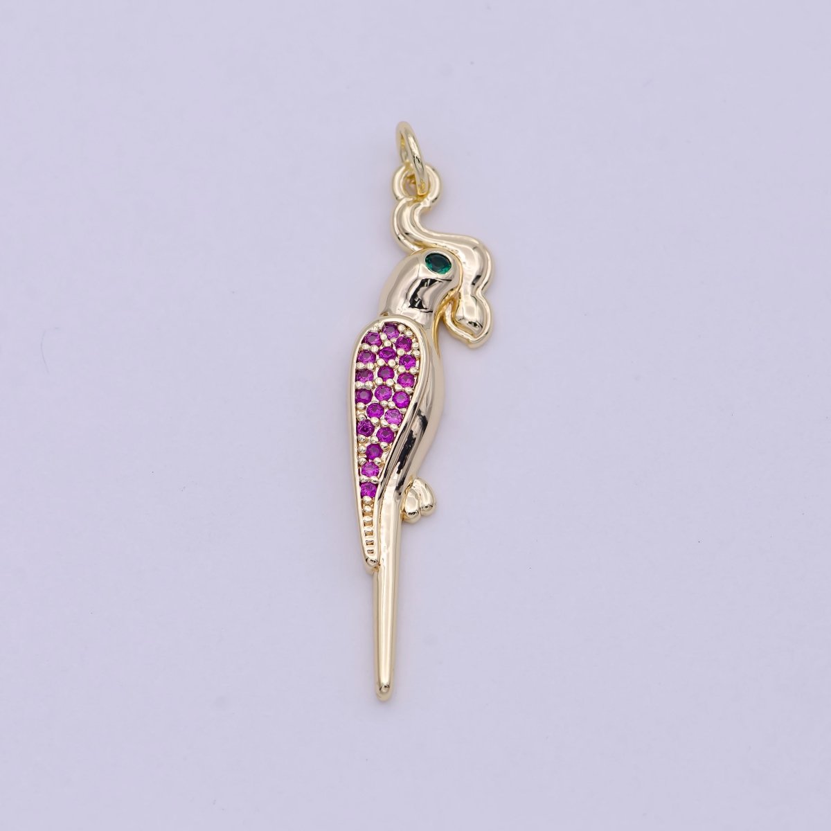Macaw Parrot Gold plated Charm Micro Pave Bird Pendant N-451 - DLUXCA