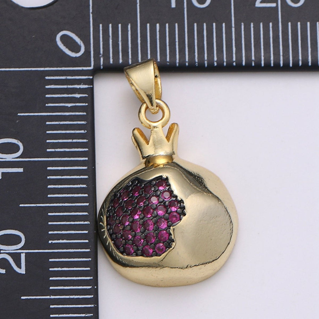 Magenta Crystal Little Crown in Round Gold plated Pendants J-250 - DLUXCA