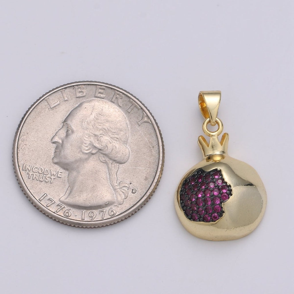 Magenta Crystal Little Crown in Round Gold plated Pendants J-250 - DLUXCA