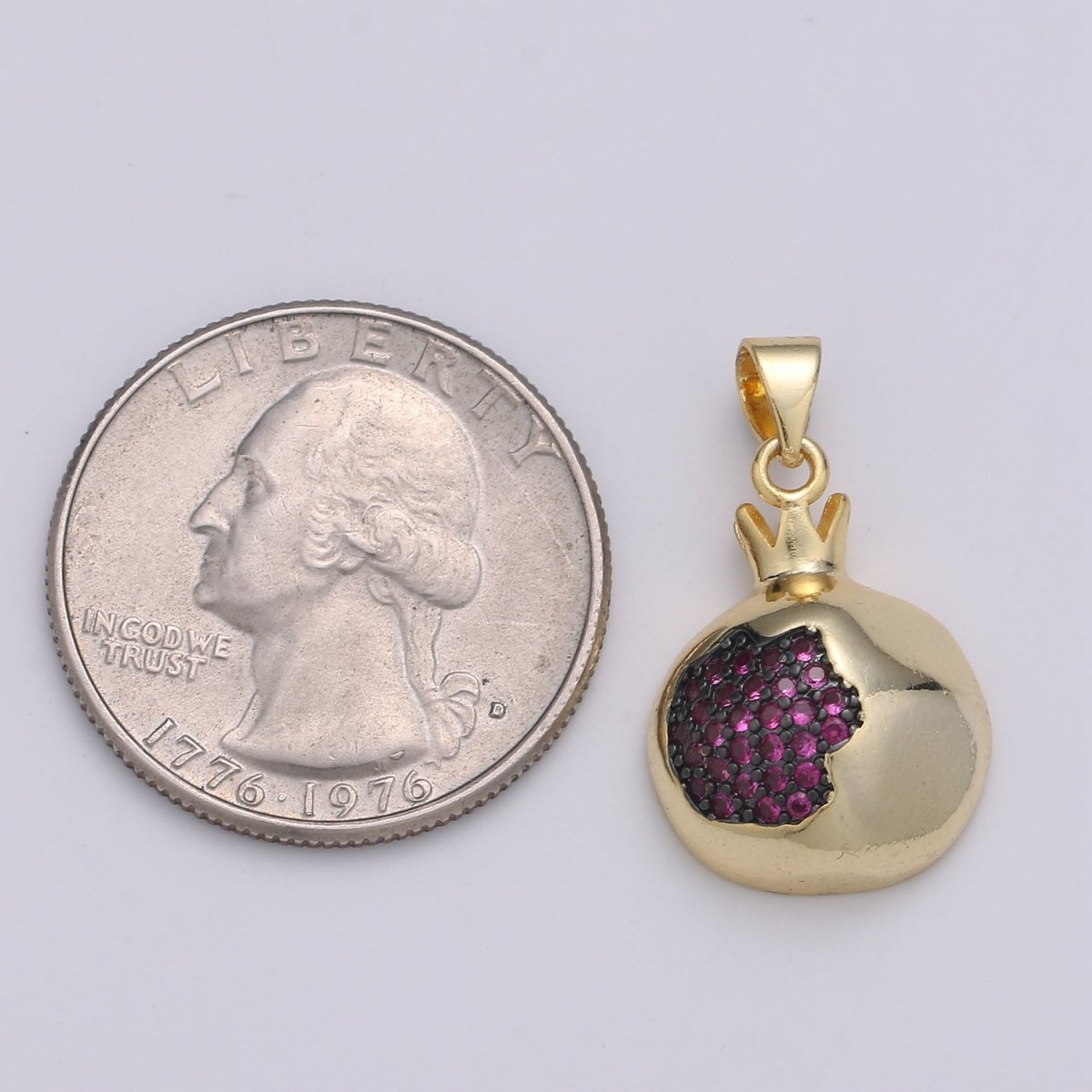 Magenta Crystal Little Crown in Round Gold plated Pendants J-250 - DLUXCA