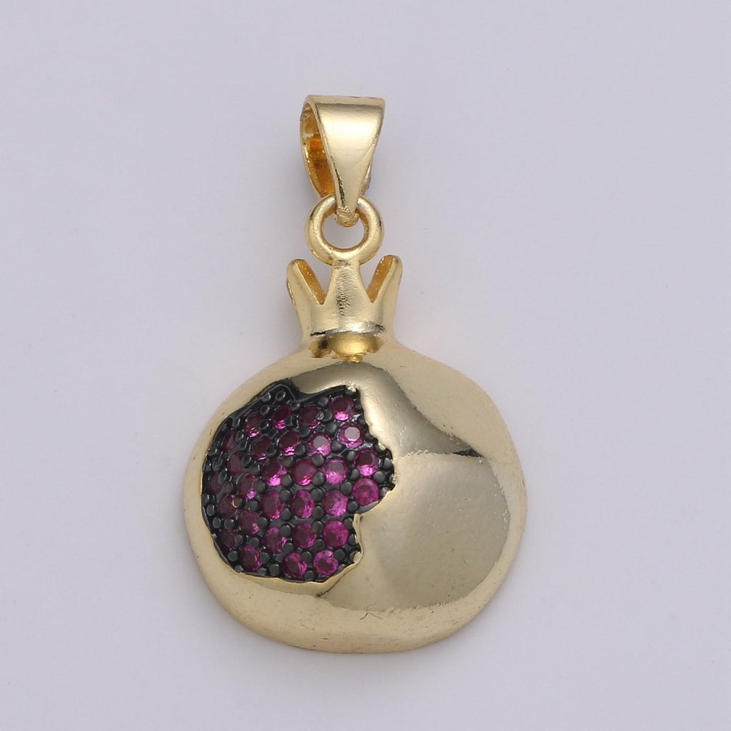 Magenta Crystal Little Crown in Round Gold plated Pendants J-250 - DLUXCA