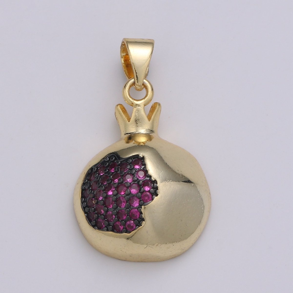 Magenta Crystal Little Crown in Round Gold plated Pendants J-250 - DLUXCA