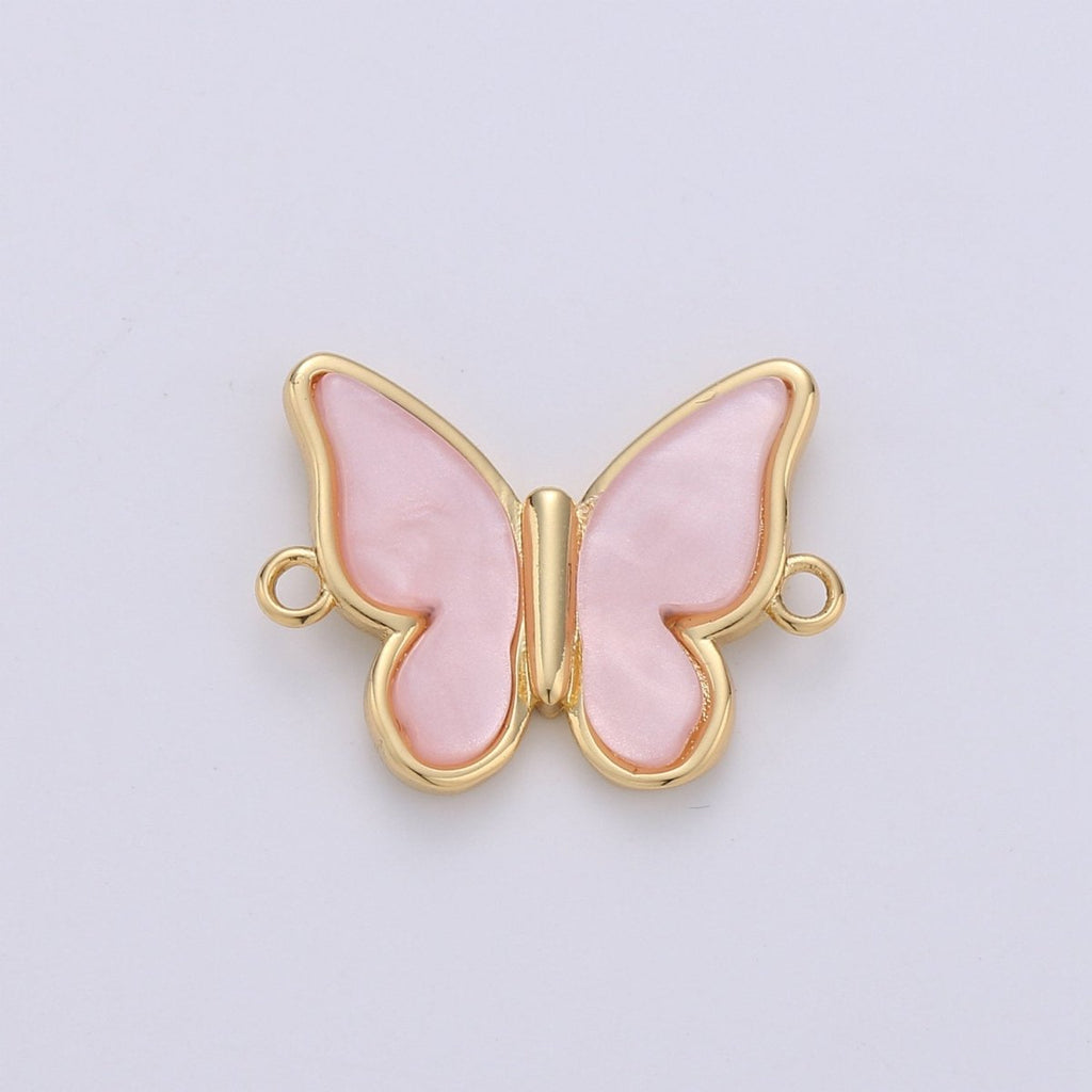 Mariposa Charm Butterfly Charms, Mother Of Pearl Butterfly Teal, Pink Butterfly Bracelet Necklace Connector Polished Gold Plated over Brass F-384 - F-386