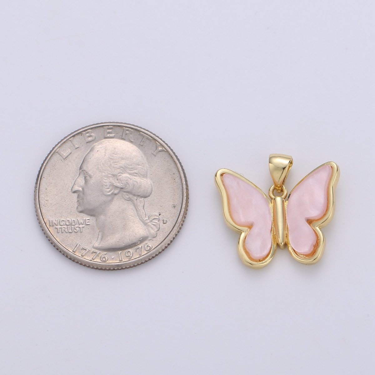 Mariposa Charm Butterfly Charms, Mother Of Pearl Butterfly Teal, Pink Butterfly Bracelet Necklace Connector Polished Gold Plated over Brass F-384 - F-386