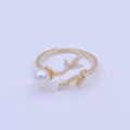 Marquise CZ Vine Leaves Round Pearl Adjustable Gold Ring | Y-425 - DLUXCA