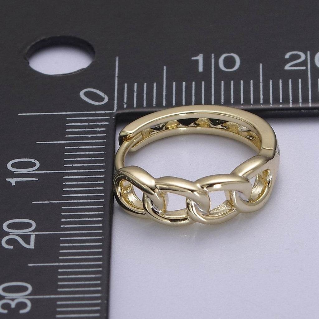 Medium Curb Chain Link Hoop Earring in 14k Gold plated Jewelry Everyday Earring V-151 - DLUXCA