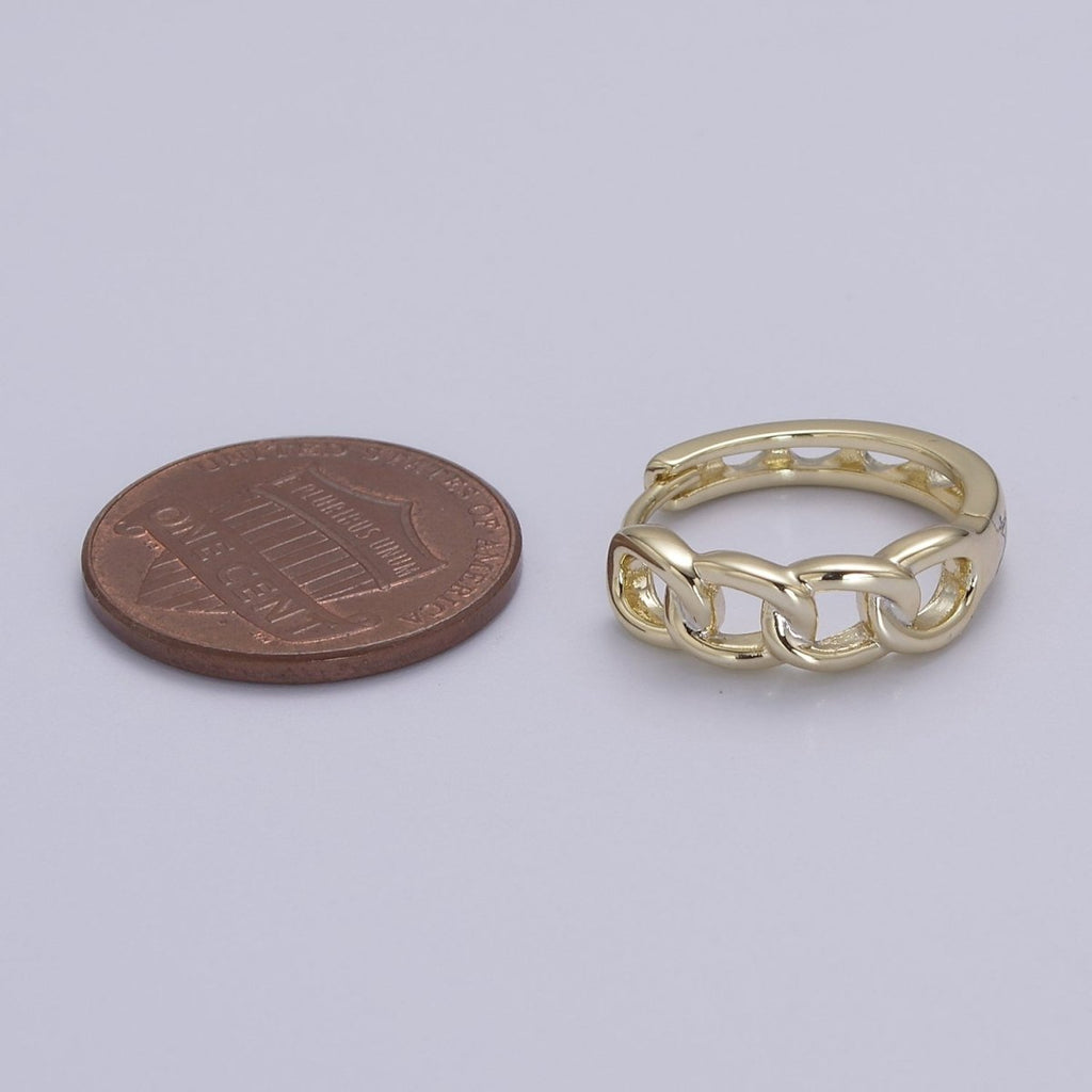 Medium Curb Chain Link Hoop Earring in 14k Gold plated Jewelry Everyday Earring V-151 - DLUXCA