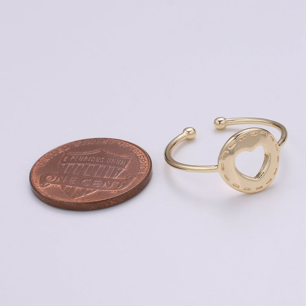 Mending Heart 18k Gold Ring, Love Adjustable Gold Curb Ring, Simple Ring, Circle Ring R-264 - DLUXCA
