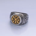 Men's Stainless Steel Vegvisir Icelandic Norse Compass Protection Signet Ring | O-1839 O-1840
