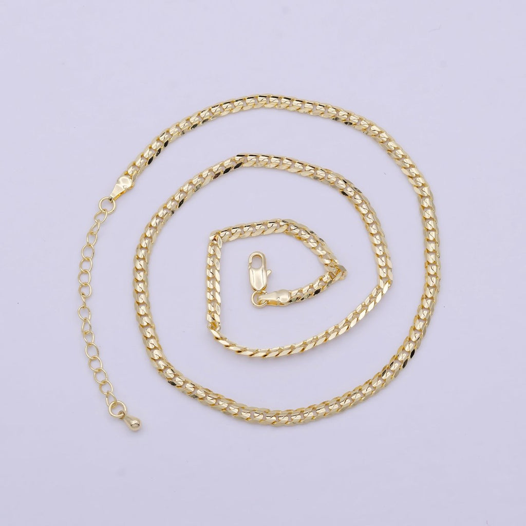 Miami Cuban Gold Curb Link Chain 3.4mm 18K Gold plated Chain Necklace• Gold Necklace Gold plated Layer Necklace | WA-830 Clearance Pricing - DLUXCA