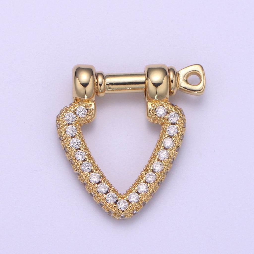 Micor pave Clasp Gold plated Screw clasp lock, Anchor Shackle, Gold Triangle Cz Bracelet Necklace Clasp Sailor Bracelet Clasp Supply L-260 - DLUXCA