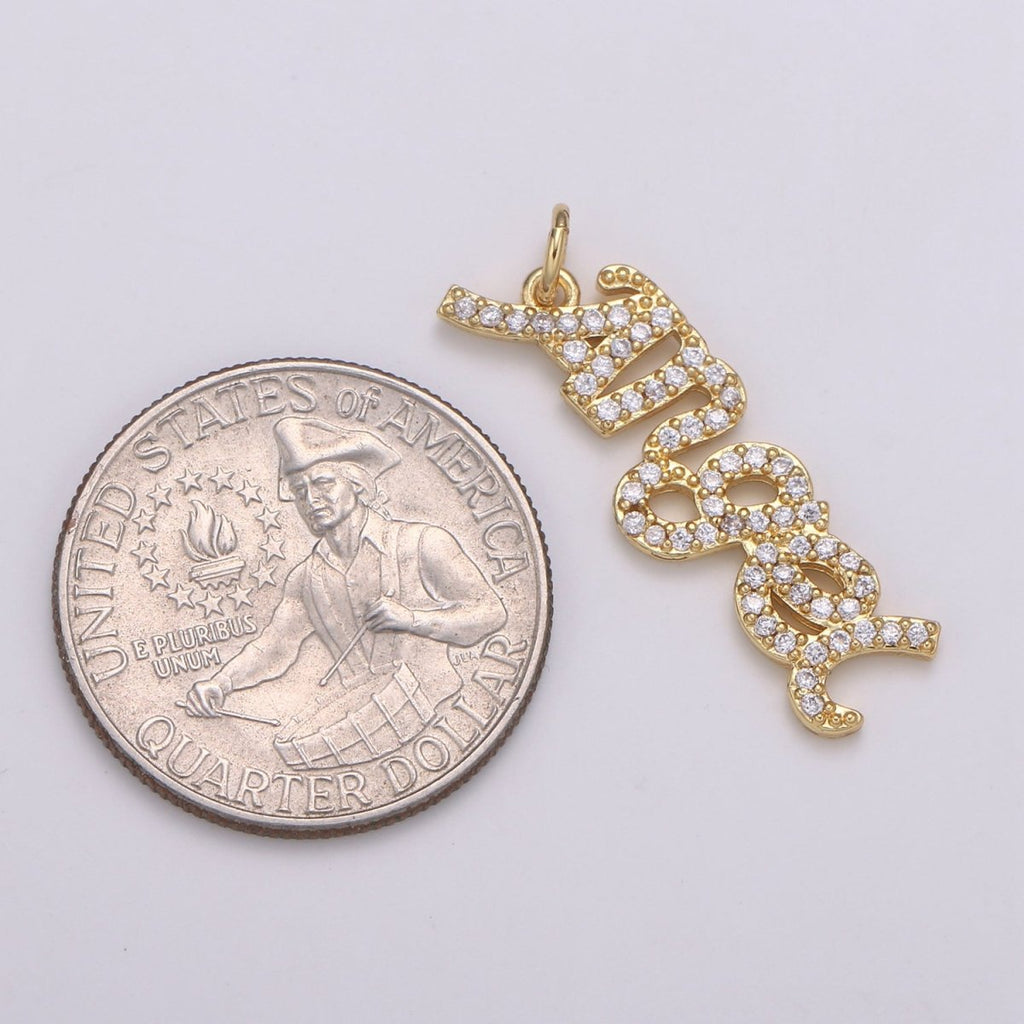 Micro Pave 14k Gold plated Angel Script Words Charm for Dainty Angel Bracelet Necklace Earring Pendant Component Diy Jewelry Making SupplyC-403 - DLUXCA