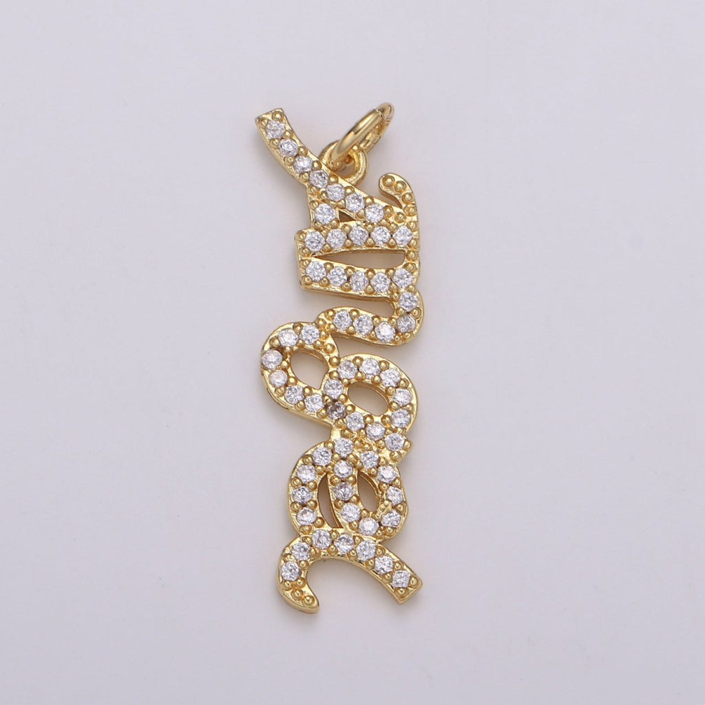 Micro Pave 14k Gold plated Angel Script Words Charm for Dainty Angel Bracelet Necklace Earring Pendant Component Diy Jewelry Making SupplyC-403 - DLUXCA