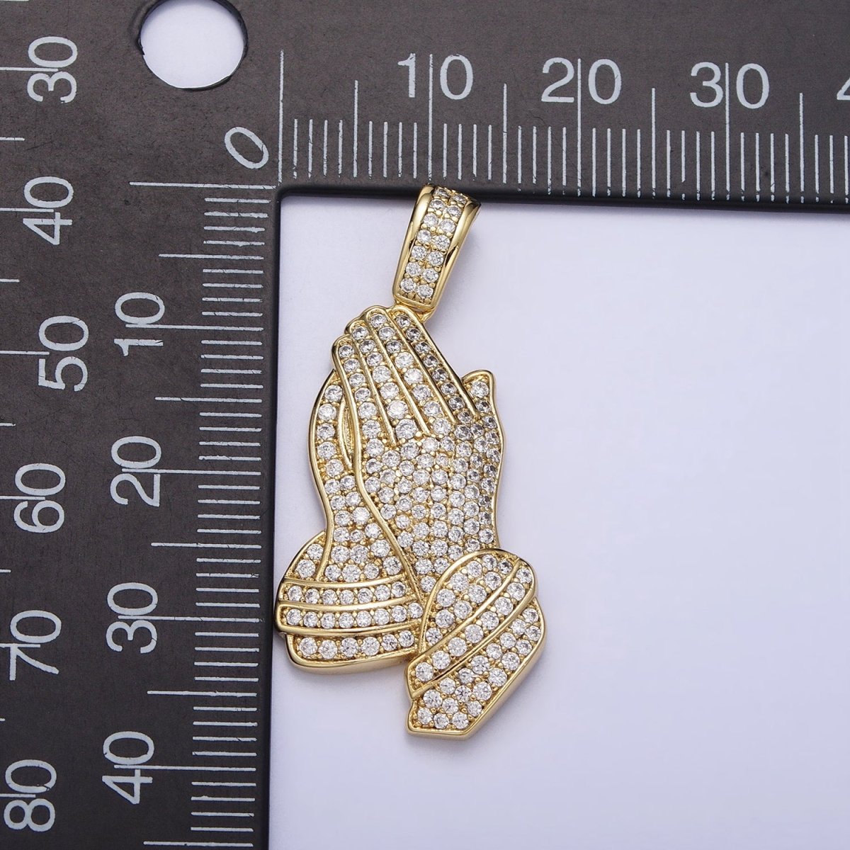 Micro Pave 14k Gold plated The Lord's Prayer Hands Necklace Charm Gold Praying Hands Jewelry Pendant Religious Jewelry AA299 - DLUXCA