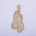 Micro Pave 14k Gold plated The Lord's Prayer Hands Necklace Charm Gold Praying Hands Jewelry Pendant Religious Jewelry AA299 - DLUXCA
