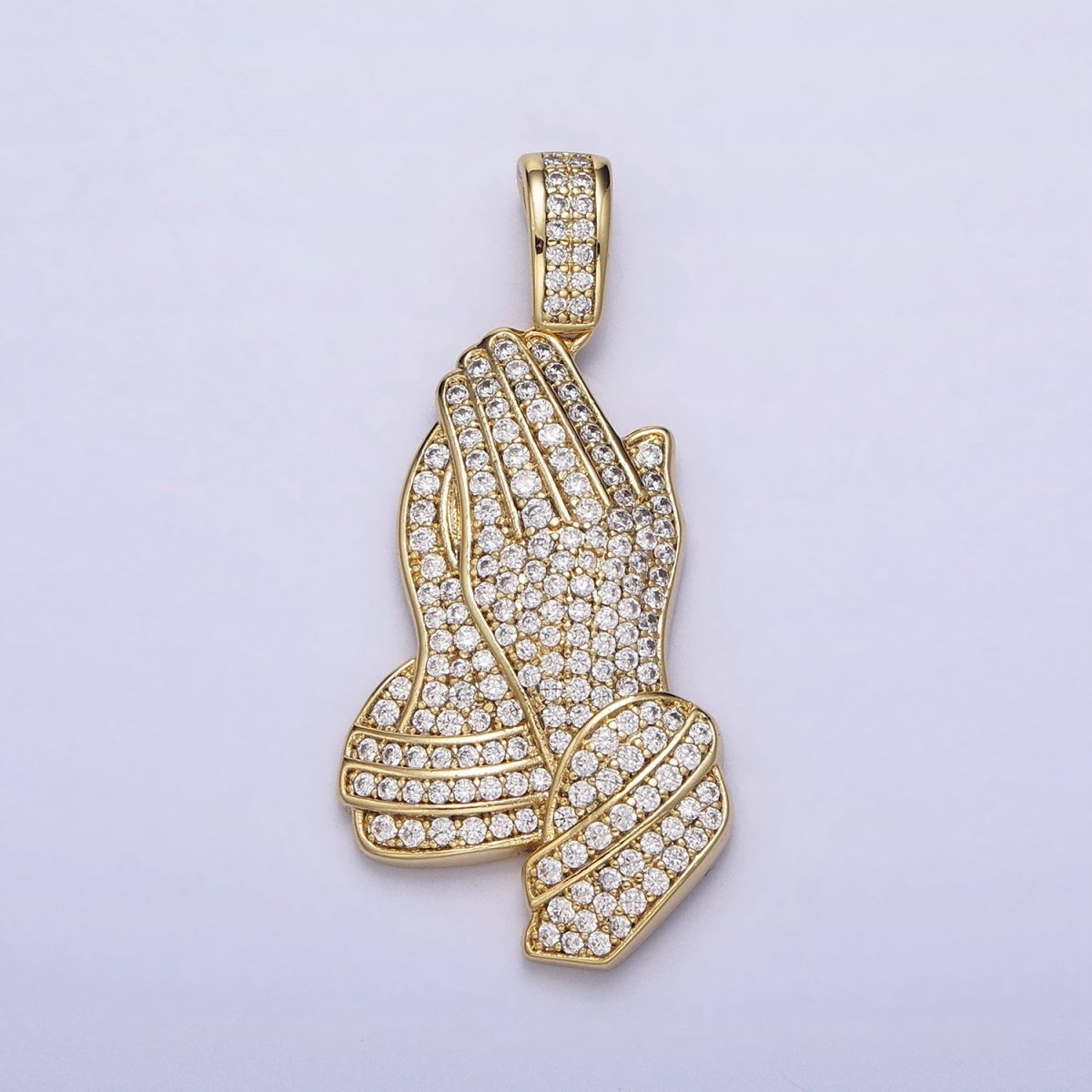 Micro Pave 14k Gold plated The Lord's Prayer Hands Necklace Charm Gold Praying Hands Jewelry Pendant Religious Jewelry AA299 - DLUXCA