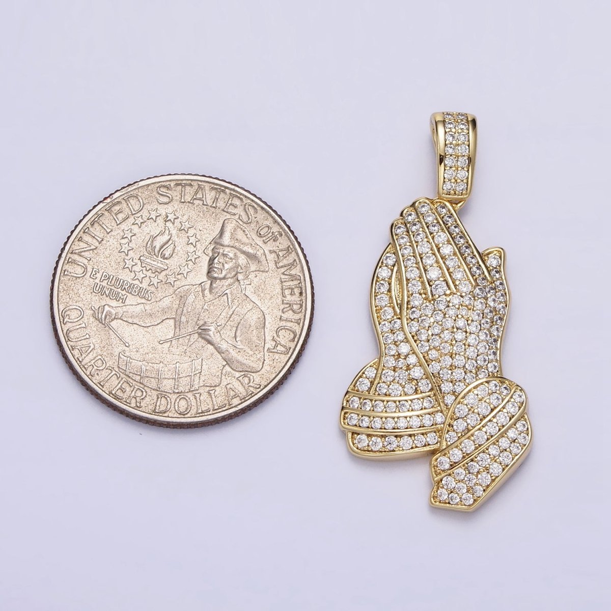 Micro Pave 14k Gold plated The Lord's Prayer Hands Necklace Charm Gold Praying Hands Jewelry Pendant Religious Jewelry AA299 - DLUXCA