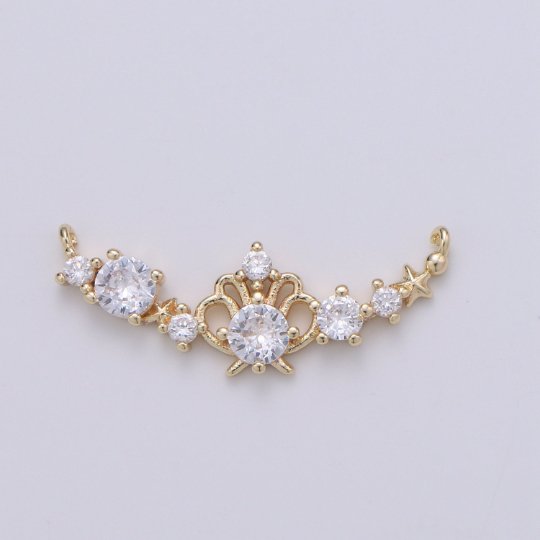 Micro Pave 18k Gold plated Link Connector Dainty Star Charm Crown Charm Connector for Bracelet Necklace Jewelry Making Supply F-545 - DLUXCA