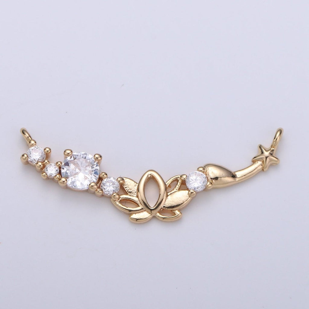 Micro Pave 18k Gold plated Link Connector Dainty Star Charm Lotus Charm Connector for Bracelet Necklace Jewelry Making Supply F-547 - DLUXCA
