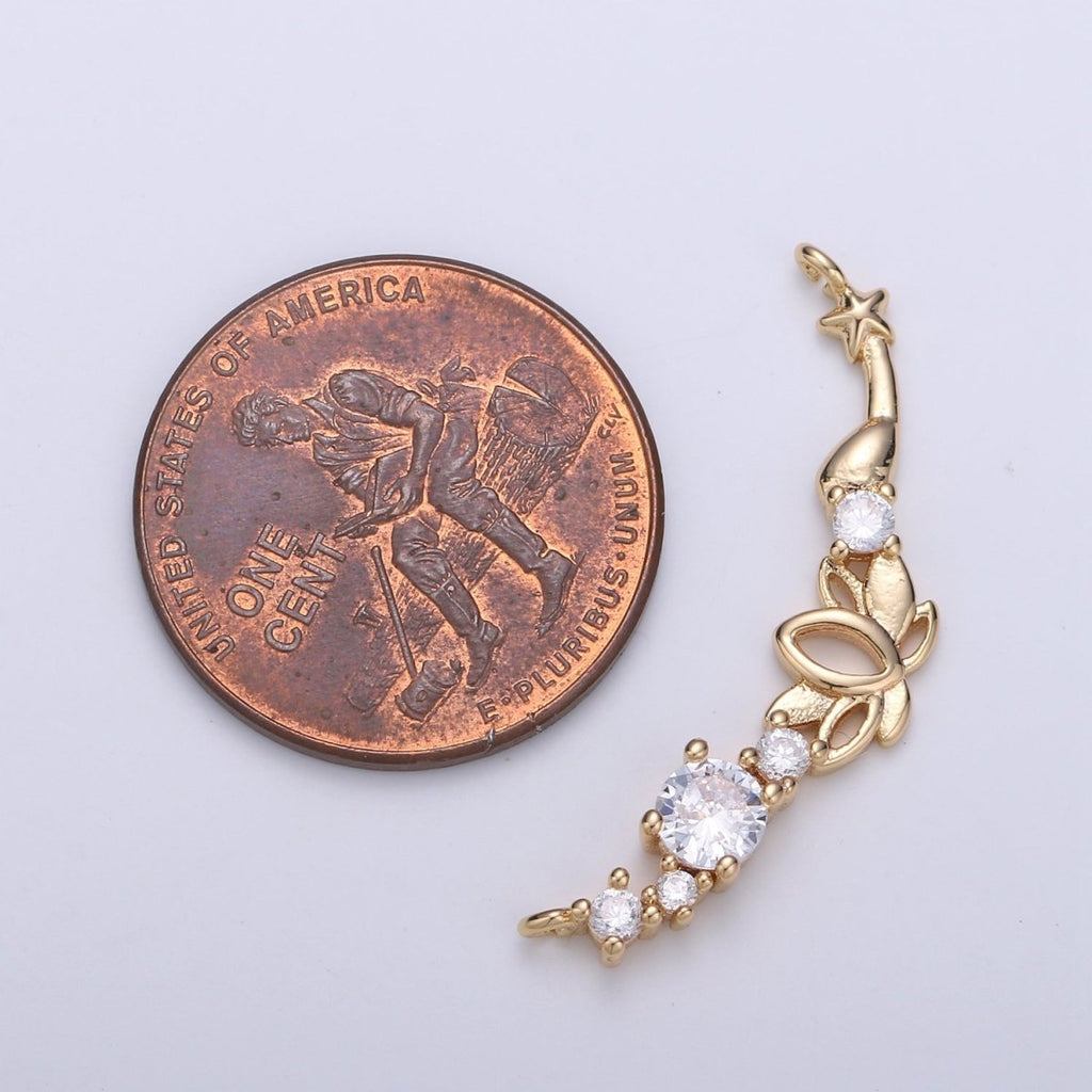 Micro Pave 18k Gold plated Link Connector Dainty Star Charm Lotus Charm Connector for Bracelet Necklace Jewelry Making Supply F-547 - DLUXCA
