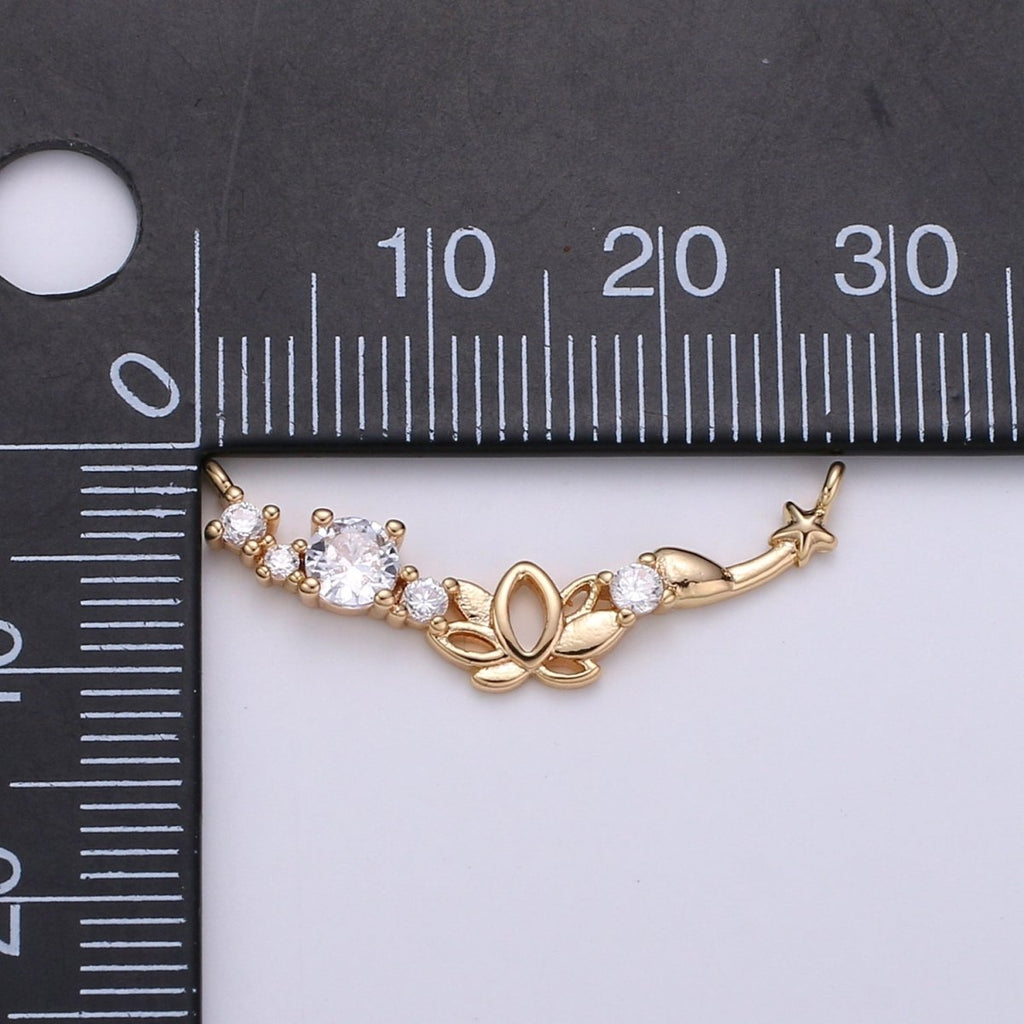 Micro Pave 18k Gold plated Link Connector Dainty Star Charm Lotus Charm Connector for Bracelet Necklace Jewelry Making Supply F-547 - DLUXCA