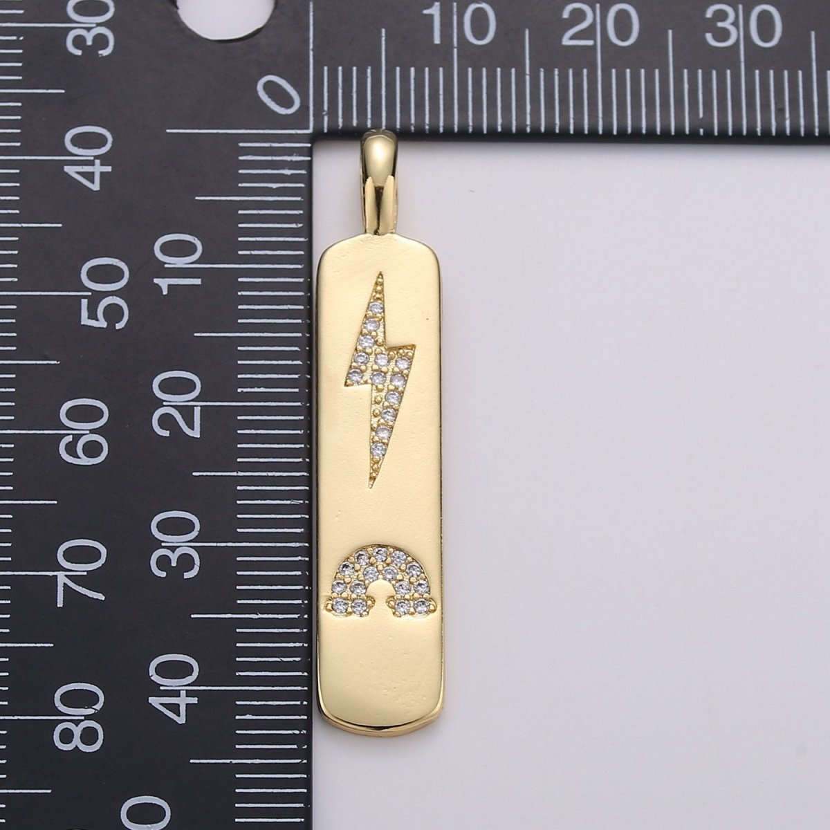 Micro Pave Bolt Charm Rectangle Tag in 14k Gold plated Drop Pendant Long Celstial Charm for Necklace Component I-705 - DLUXCA
