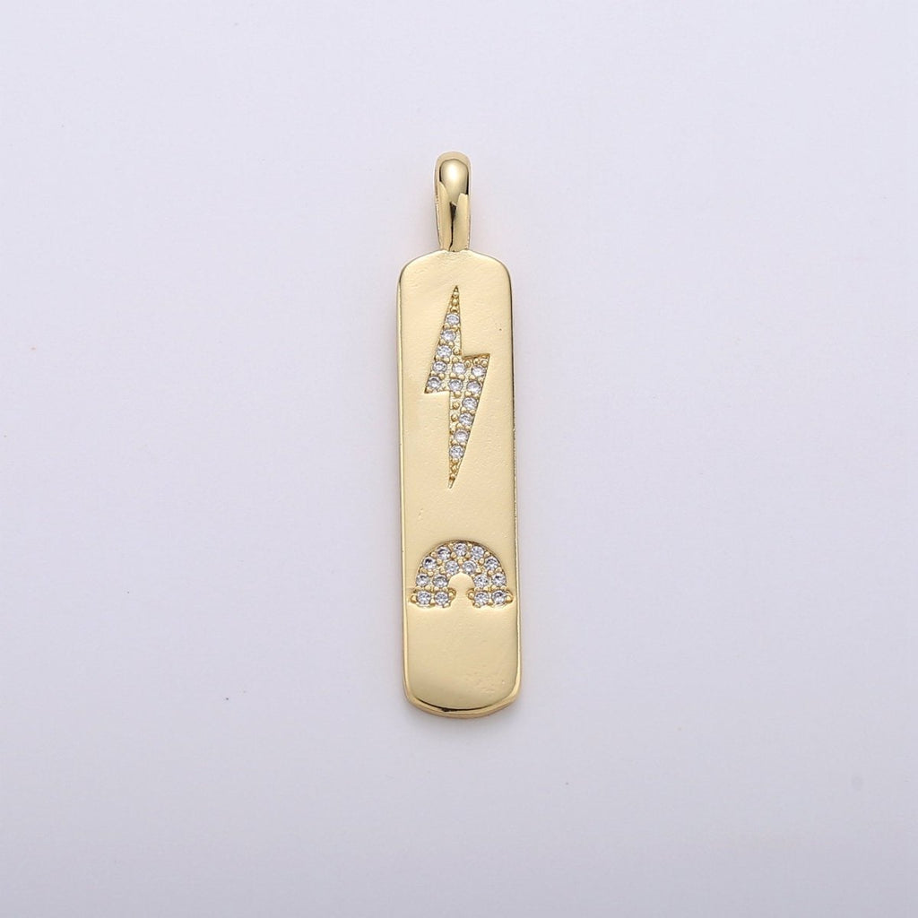 Micro Pave Bolt Charm Rectangle Tag in 14k Gold plated Drop Pendant Long Celstial Charm for Necklace Component I-705 - DLUXCA