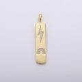 Micro Pave Bolt Charm Rectangle Tag in 14k Gold plated Drop Pendant Long Celstial Charm for Necklace Component I-705 - DLUXCA
