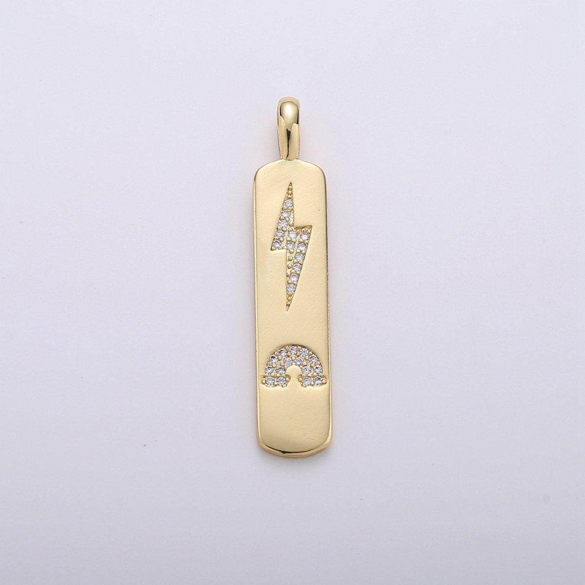 Micro Pave Bolt Charm Rectangle Tag in 14k Gold plated Drop Pendant Long Celstial Charm for Necklace Component I-705 - DLUXCA
