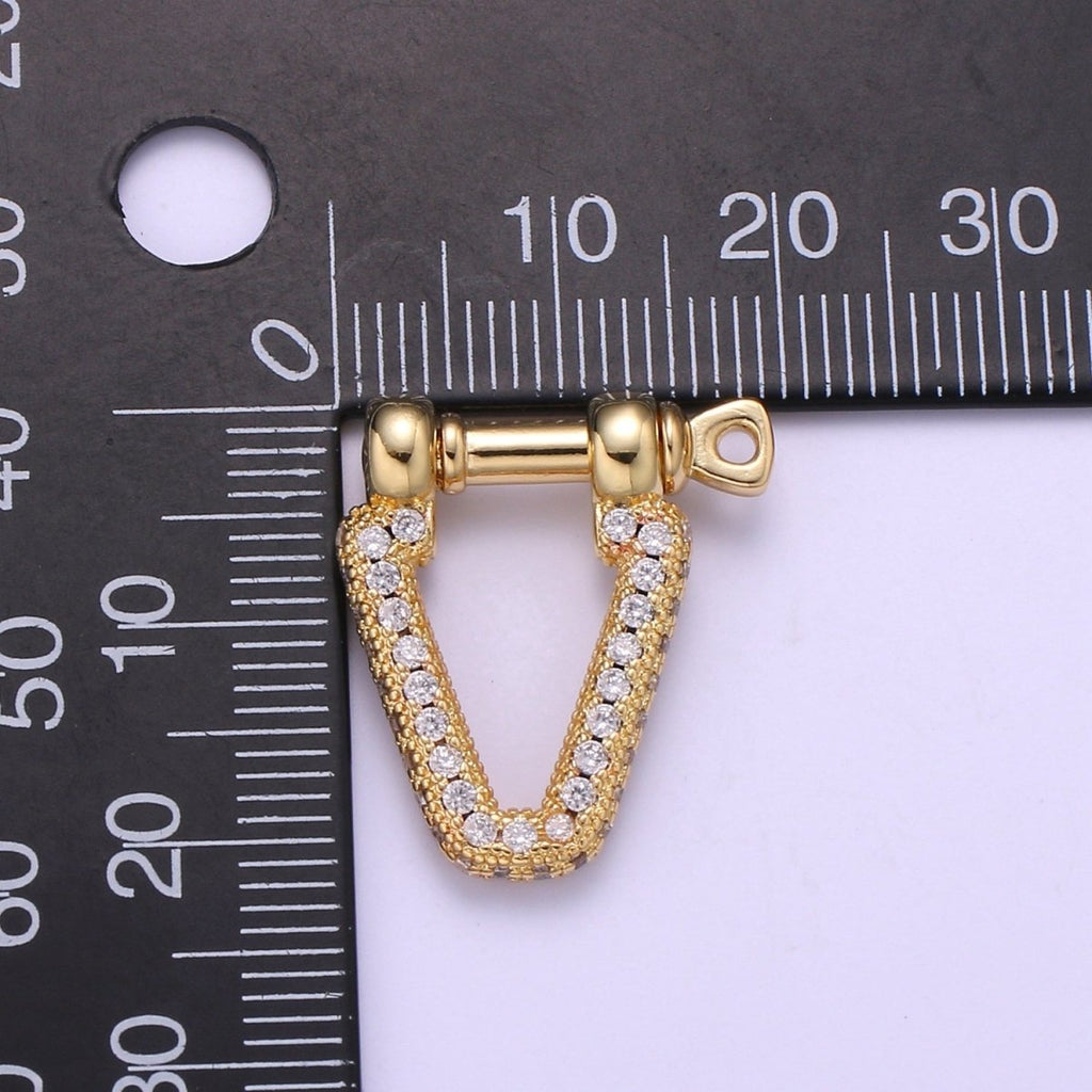 Micro Pave Bracelet Closure, Horseshoe Clasp, Shackle and Screw, 14k Gold Bracelet Clasp, Horseshoe Shackle, Necklace Hardware L-261 - DLUXCA