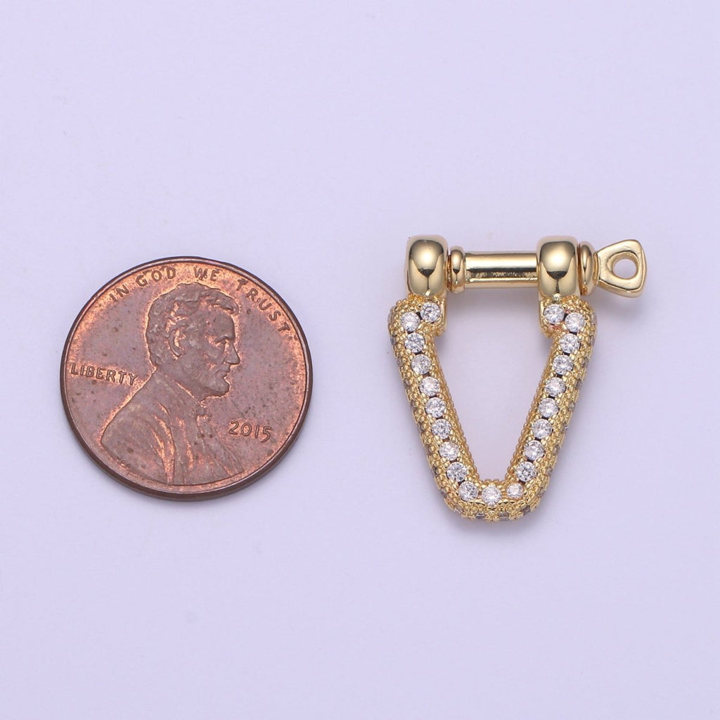 Micro Pave Bracelet Closure, Horseshoe Clasp, Shackle and Screw, 14k Gold Bracelet Clasp, Horseshoe Shackle, Necklace Hardware L-261 - DLUXCA